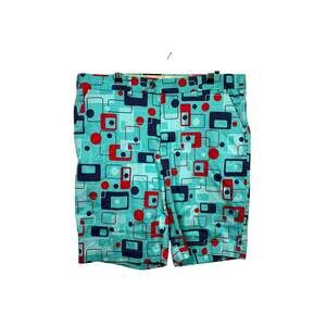 Loudmouth Golf Shorts Mens 38 Light Blue Geometric Retro Mod Flat Front Cotton